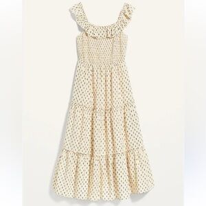 Old Navy NWT smocked fit and flare tiered ruffle sleeve maxi dress in white geo